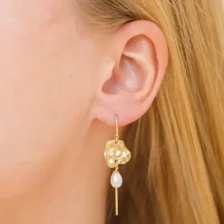 Enamel Kai Pearl perle kæde øreringe i forgyldt sølv
