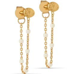 Enamel Lola Daisy Lola Daisy kæde øreringe i forgyldt sølv hvid emalje