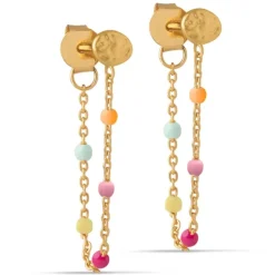 Enamel Lola Rainbow kæde øreringe i forgyldt sølv regnbuefarvet emalje
