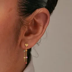 Enamel Lola Rainbow kæde øreringe i forgyldt sølv regnbuefarvet emalje