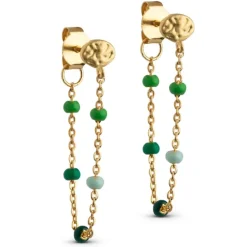Enamel Lola Spring kæde øreringe i forgyldt sølv grøn emalje