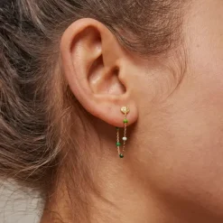 Enamel Lola Spring kæde øreringe i forgyldt sølv grøn emalje