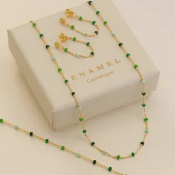 Enamel Lola Spring kæde øreringe i forgyldt sølv grøn emalje