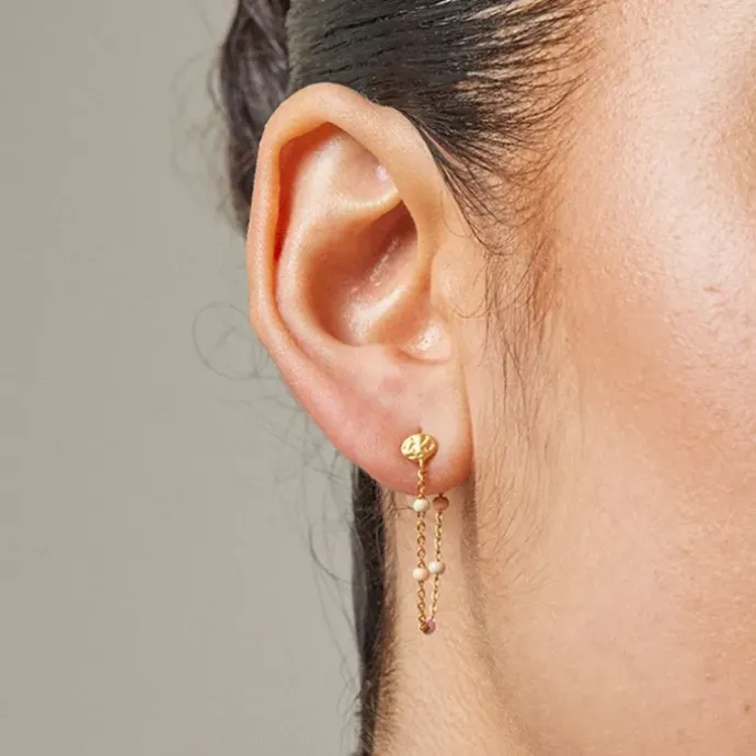 Enamel Lola Tropical kæde øreringe i forgyldt sølv lyserød emalje
