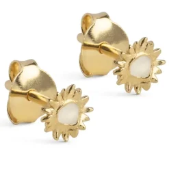 Enamel Mini Sunshine sol Daisy ørestikker i forgyldt sølv