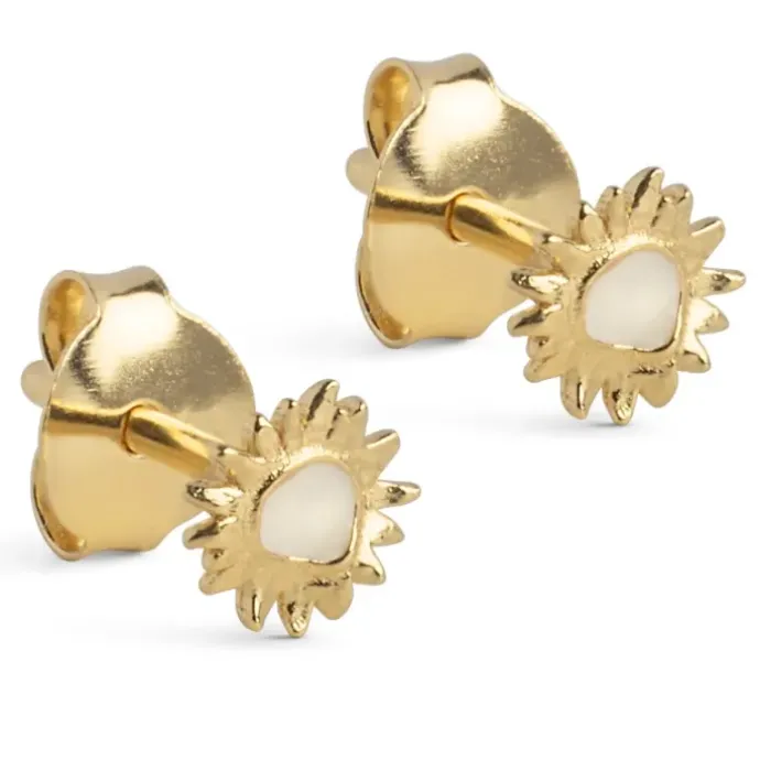 Enamel Mini Sunshine sol Daisy ørestikker i forgyldt sølv