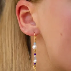 Enamel Sofia blå ørehænger i forgyldt sølv