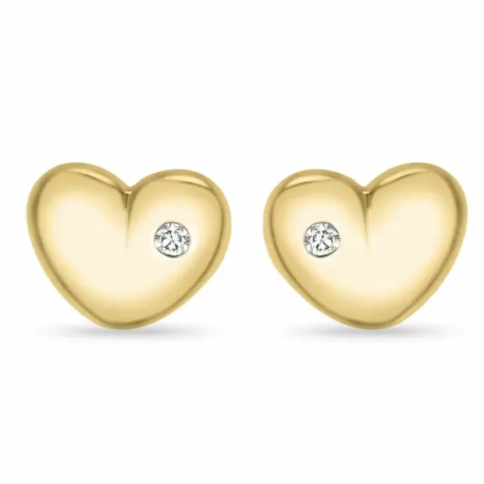 Hjerte diamant ørestikker i 9 karat guld med diamant