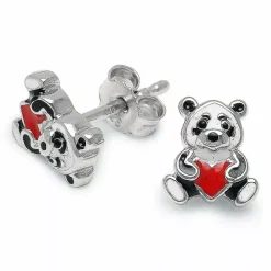 Hjerte panda ørestikker i sølv