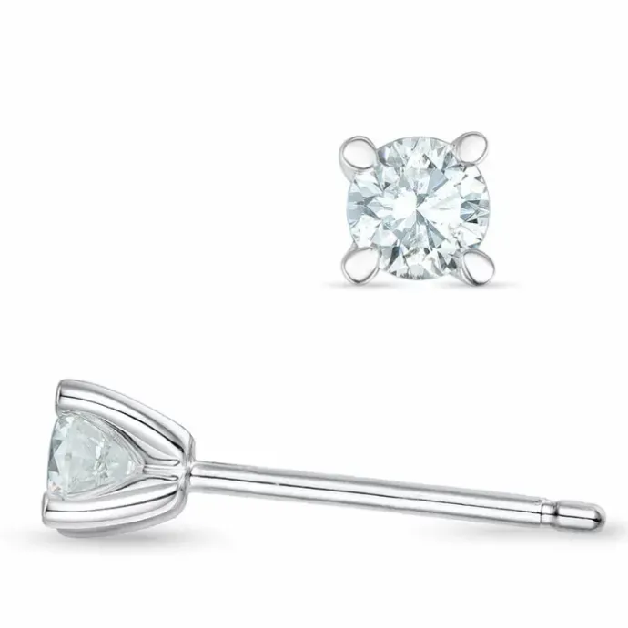 Kampagne - 2 x 0,20 ct diamant solitaireørestikker i 14 karat hvidguld med diamant