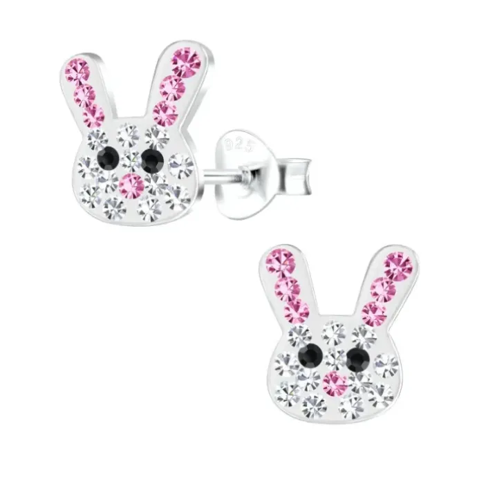 Kanin krystal børneøreringe i sølv