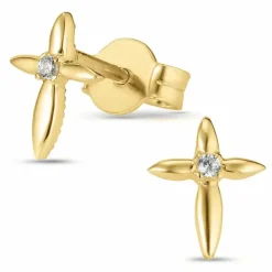 Kors ørestikker i 9 karat guld med zirkon