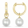 Lange 13 mm perle creoler i 14 karat guld med diamant