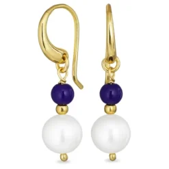 Lange blå jadesten øreringe i forgyldt sølv