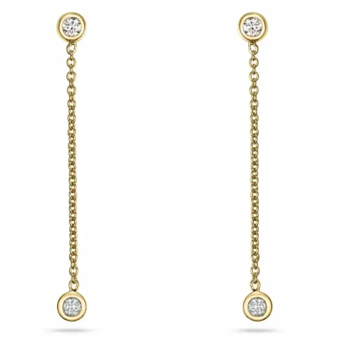 Lange diamant øreringe i 14 karat guld med diamant