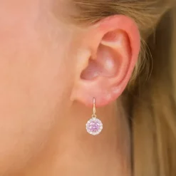 Lange lyserød øreringe i 9 karat guld med zirkon og zirkon