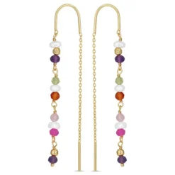 Lange multifarvede kæde øreringe i forgyldt sølv