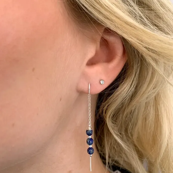 Lapis lazuli kæde øreringe i sølv