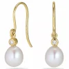 Ovale 7 - 8 mm aaa-graded ferskvandsperle brillantøreringe i 14 karat guld med diamanter