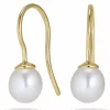 Ovale 8 - 9 mm aaa-graded ferskvandsperle øreringe i 14 karat guld med
