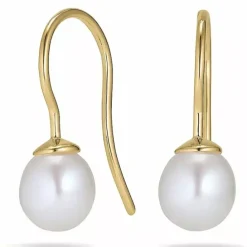 Ovale 8 - 9 mm aaa-graded ferskvandsperle øreringe i 14 karat guld med