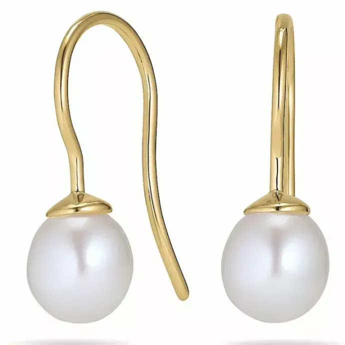 Ovale 8 - 9 mm aaa-graded ferskvandsperle øreringe i 14 karat guld med