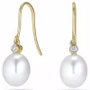Ovale 8 - 9 mm aaa-graded ferskvandsperle diamantøreringe i 14 karat guld med diamanter