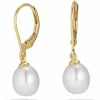 Ovale 7 - 8 mm aaa-graded ferskvandsperle øreringe i 14 karat guld med