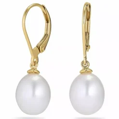 Ovale 8 - 9 mm aaa-graded ferskvandsperle øreringe i 14 karat guld med