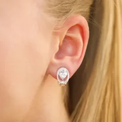 Ovale zirkon øreclips i sølv
