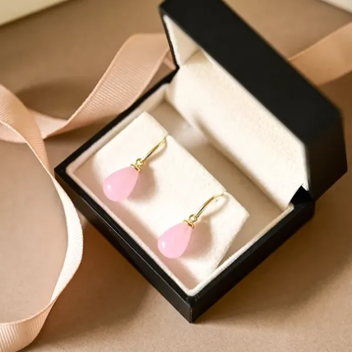 Øreringe i 9 karat guld med rosa krystal