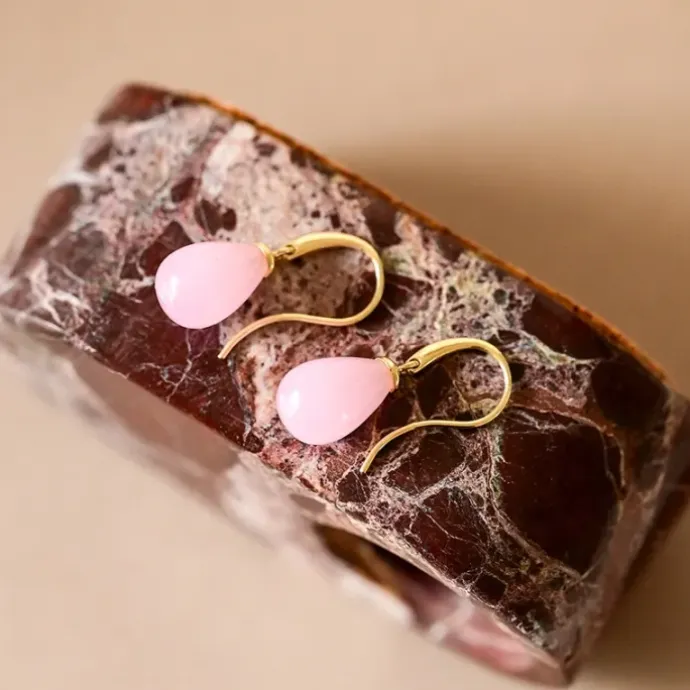 Øreringe i 9 karat guld med rosa krystal