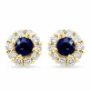 Runde blå safir diamantøreringe i 14 karat guld med safir og diamant