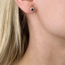 Runde blå safir diamantøreringe i 14 karat guld med safir og diamant