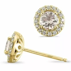 Runde morganit diamantøreringe i 14 karat guld med morganit og diamant