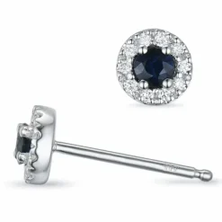 Runde safir diamantøreringe i 14 karat hvidguld med diamant og safir