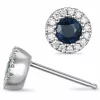 Runde safir rosetørestikker i 14 karat hvidguld med diamant og safir