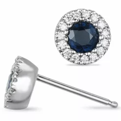 Runde safir rosetørestikker i 14 karat hvidguld med diamant og safir