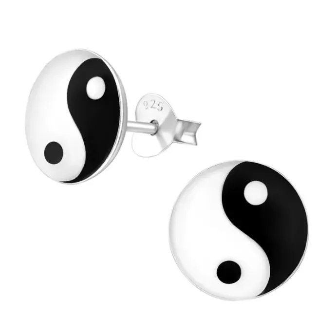 Runde yin og yang ørestikker i sølv