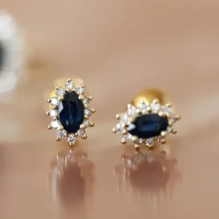 Safir rosetørestikker i 14 karat guld med diamant og safir