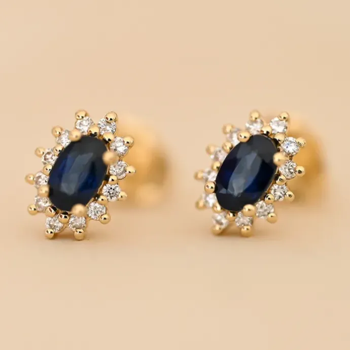 Safir rosetørestikker i 14 karat guld med diamant og safir
