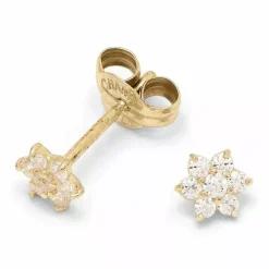 Små blomster ørestikker i 9 karat guld med zirkoner
