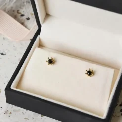 Sorte diamant solitaireørestikker i 14 karat guld med sort diamant