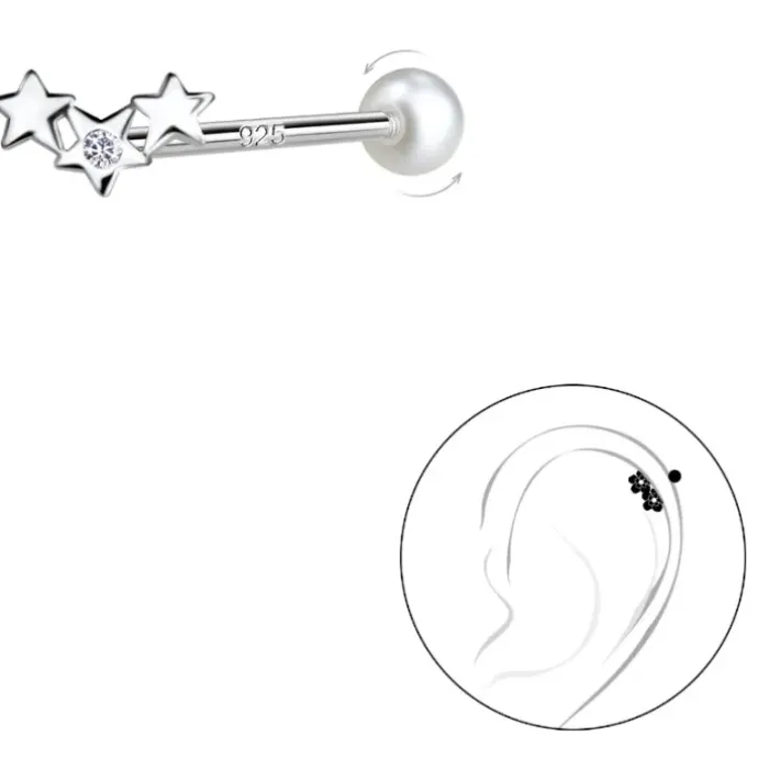 Stjerne zirkon helix piercing i sølv