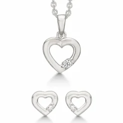 Støvring Design hjerte smykkesæt i rhodineret sølv hvide zirkoner