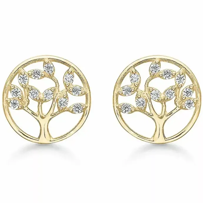 Støvring Design livets træ zirkon øreringe i 14 karat guld