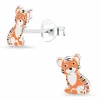 Tiger børneøreringe i sølv